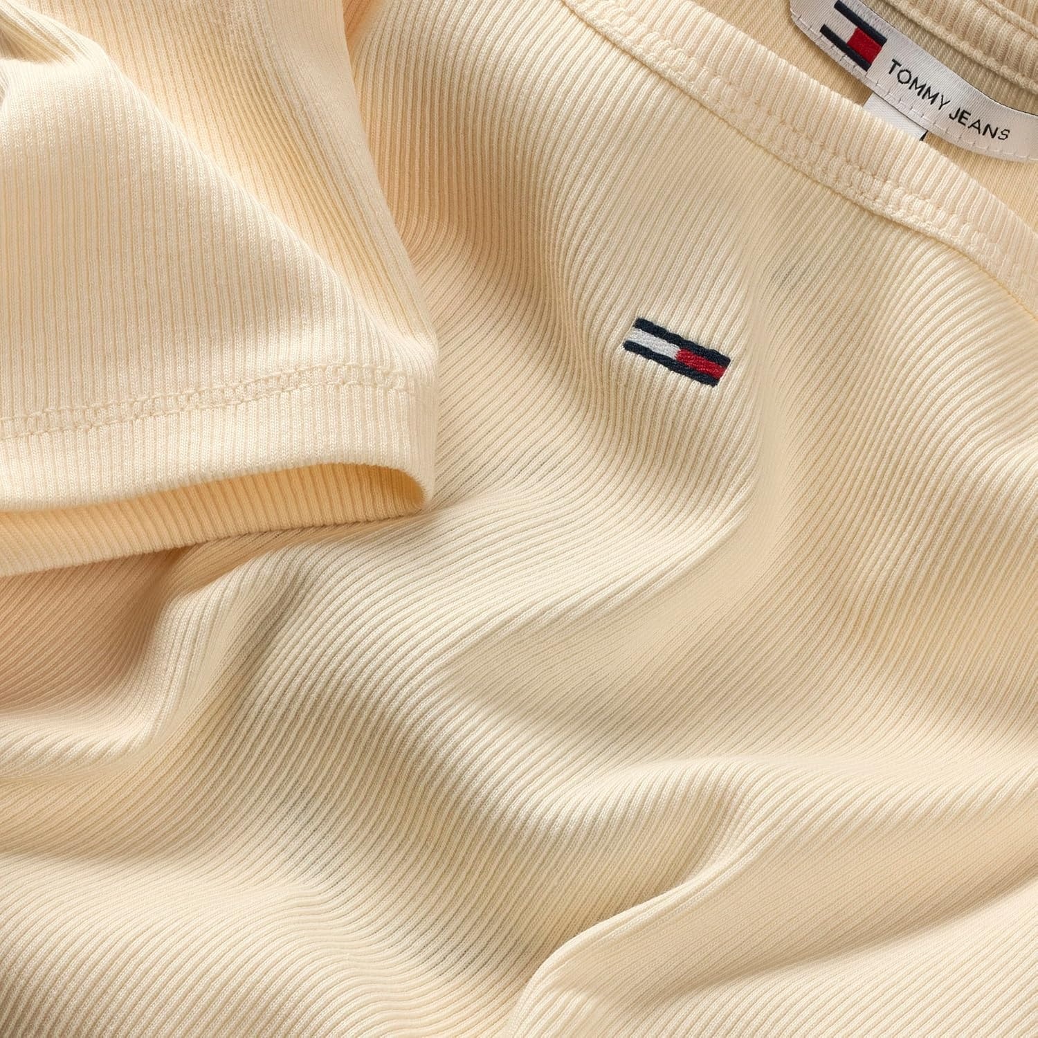 image:imageTommy Jeans Womens Ribbed Graphic Tee with Embroidered Flag DetailAlmost Yellow