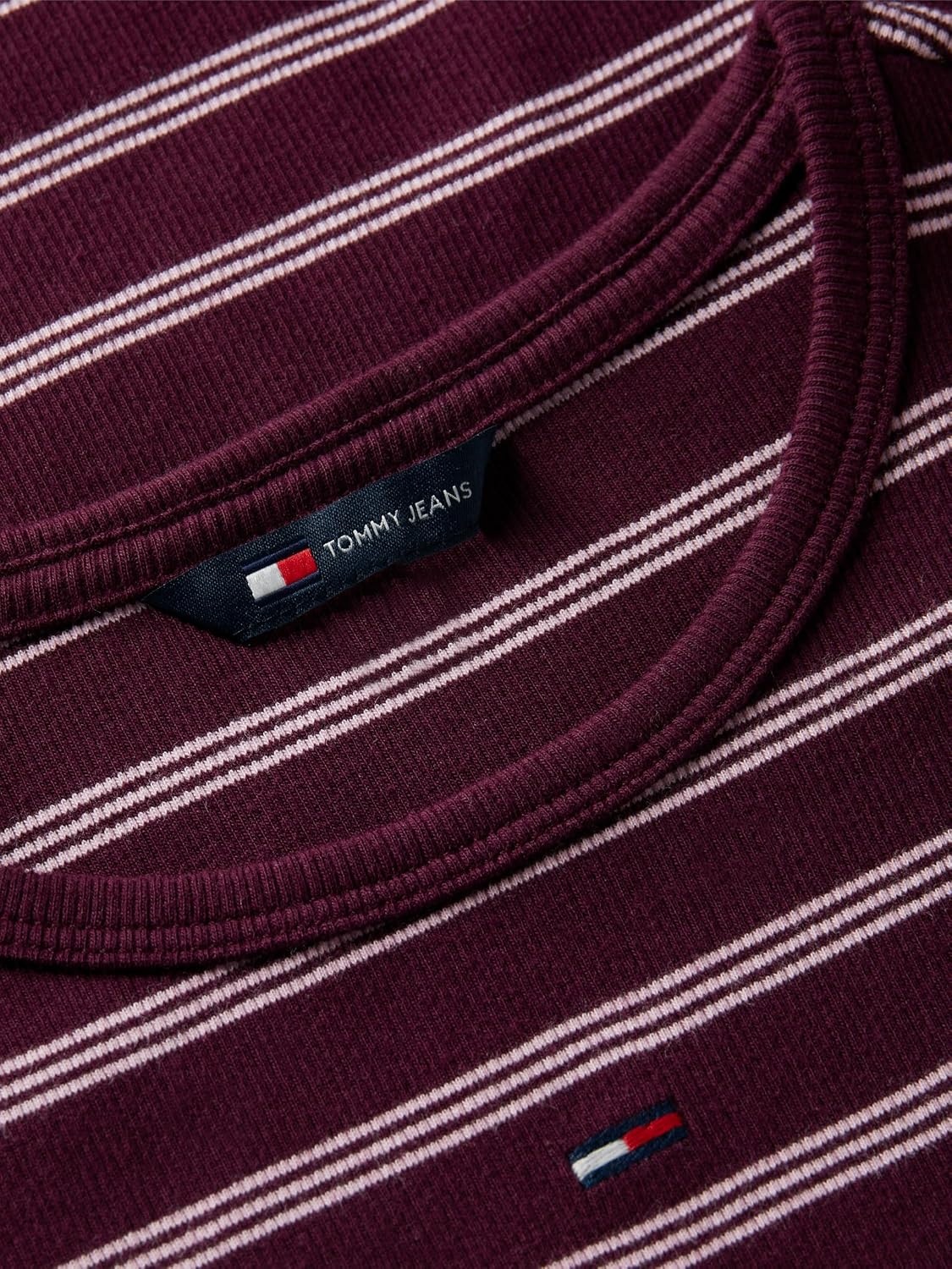 image:imageTommy Jeans Womens Ribbed Graphic Tee with Embroidered Flag DetailCalypso Berry Pink Stripe