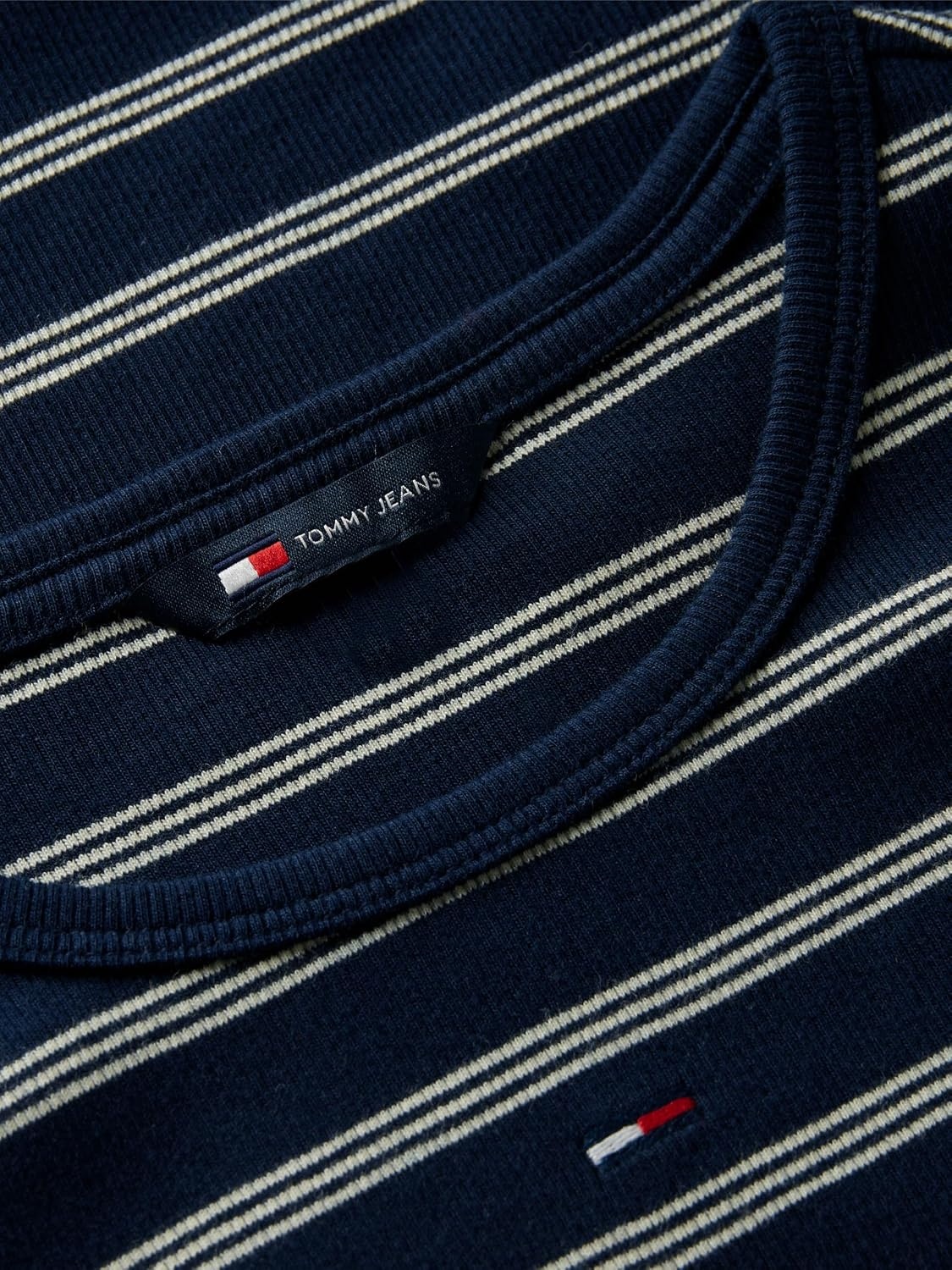 image:imageTommy Jeans Womens Ribbed Graphic Tee with Embroidered Flag DetailDark Blue Day Lily Stripe