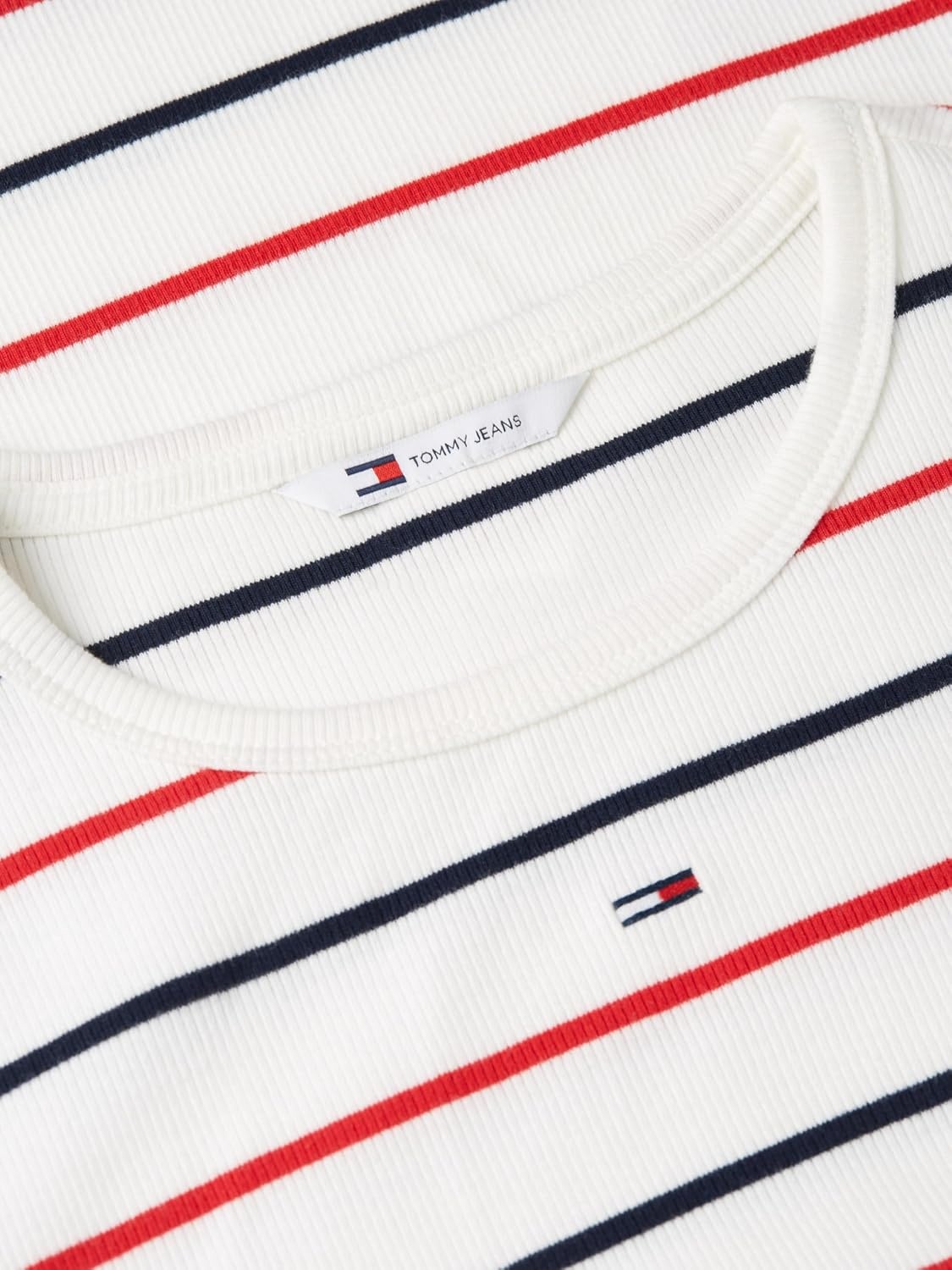 image:imageTommy Jeans Womens Ribbed Graphic Tee with Embroidered Flag DetailEcru Multi Stripe