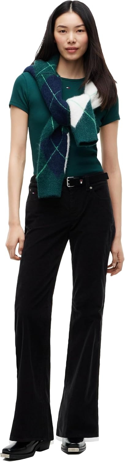 image:imageTommy Jeans Womens Ribbed Graphic Tee with Embroidered Flag DetailElegant Green