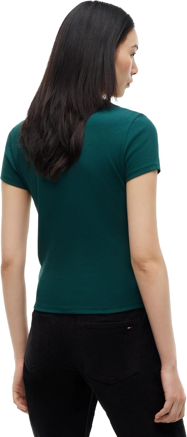 image:imageTommy Jeans Womens Ribbed Graphic Tee with Embroidered Flag DetailElegant Green