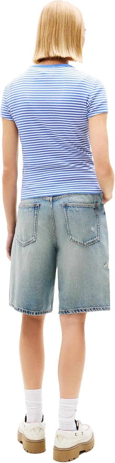 image:imageTommy Jeans Womens Ribbed Graphic Tee with Embroidered Flag DetailEmpire Blue Stripe