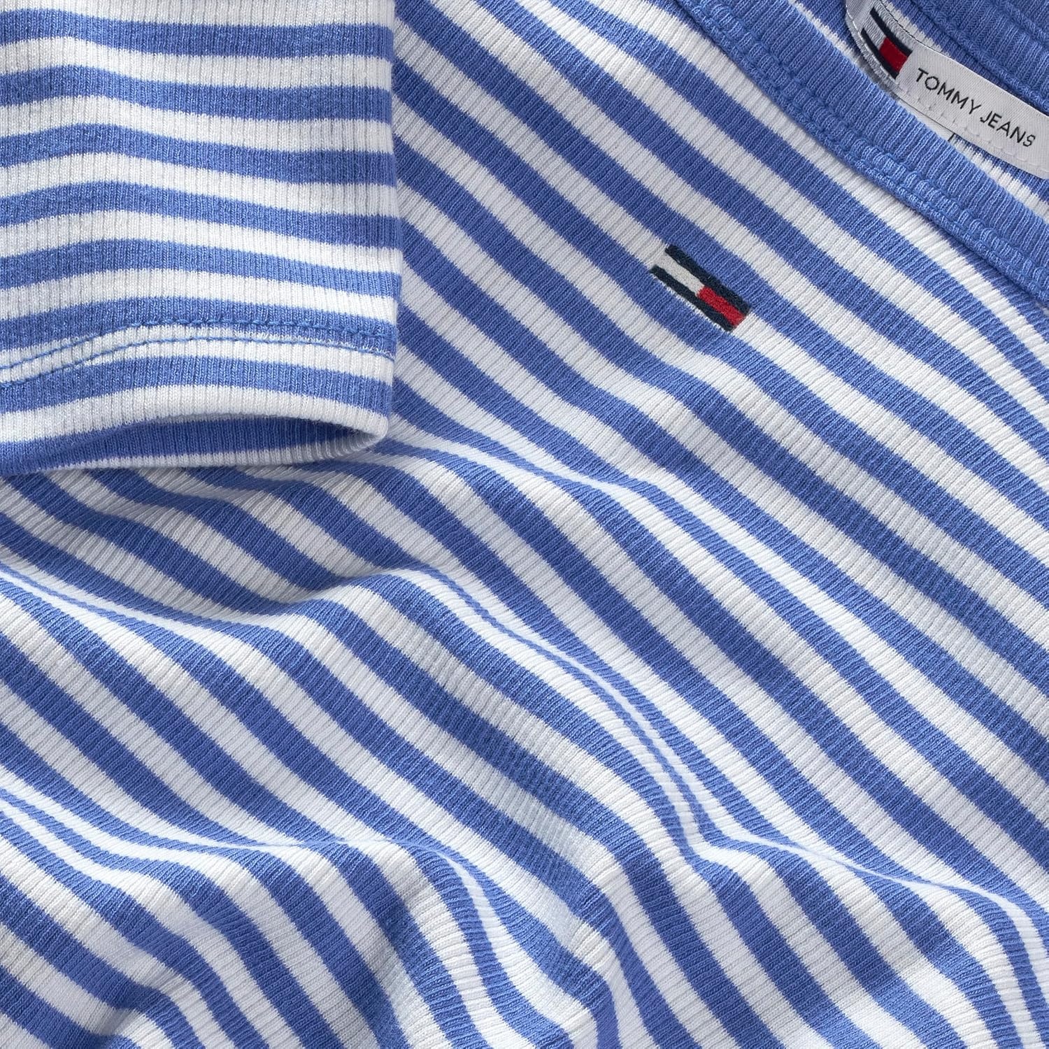 image:imageTommy Jeans Womens Ribbed Graphic Tee with Embroidered Flag DetailEmpire Blue Stripe