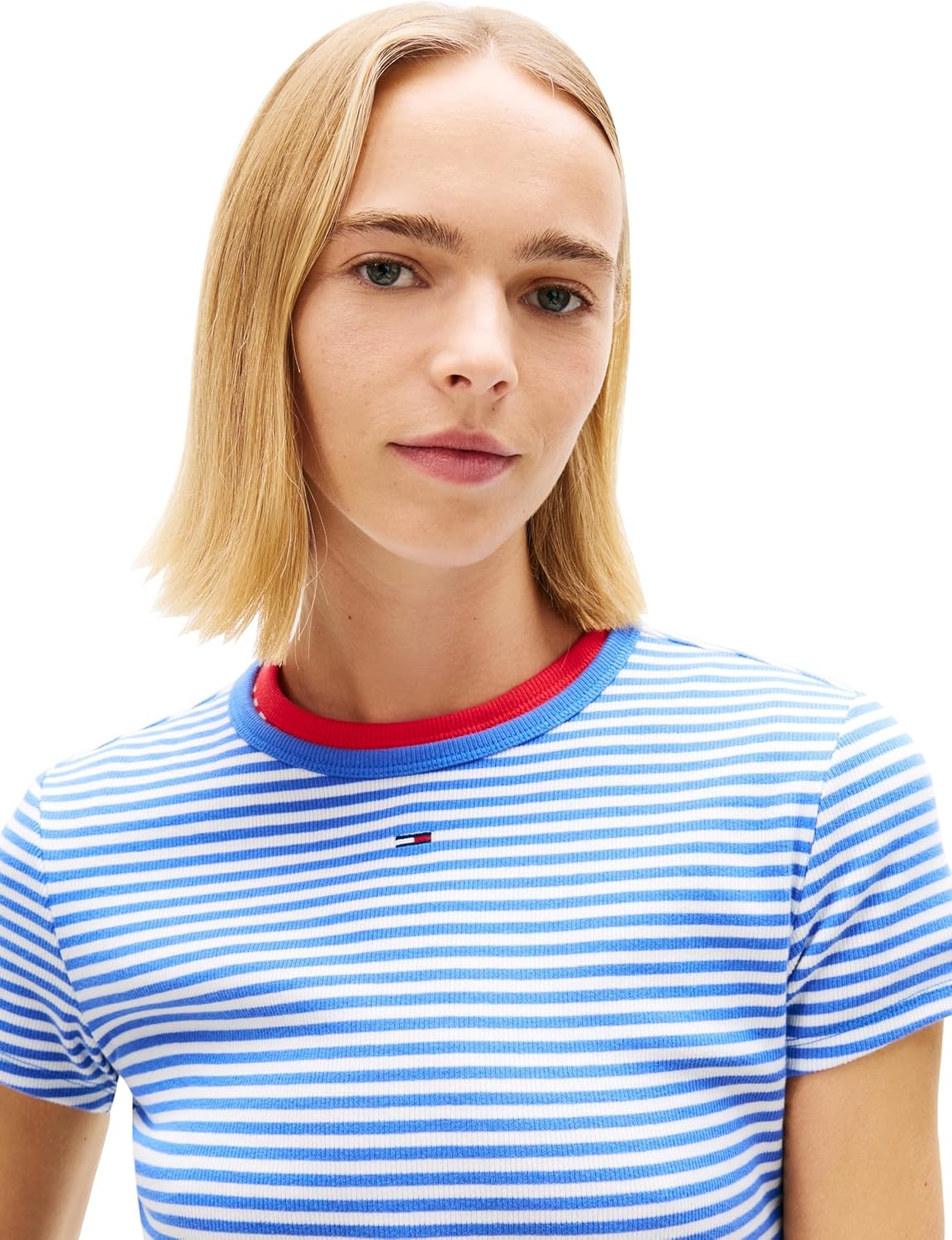 image:imageTommy Jeans Womens Ribbed Graphic Tee with Embroidered Flag DetailEmpire Blue Stripe
