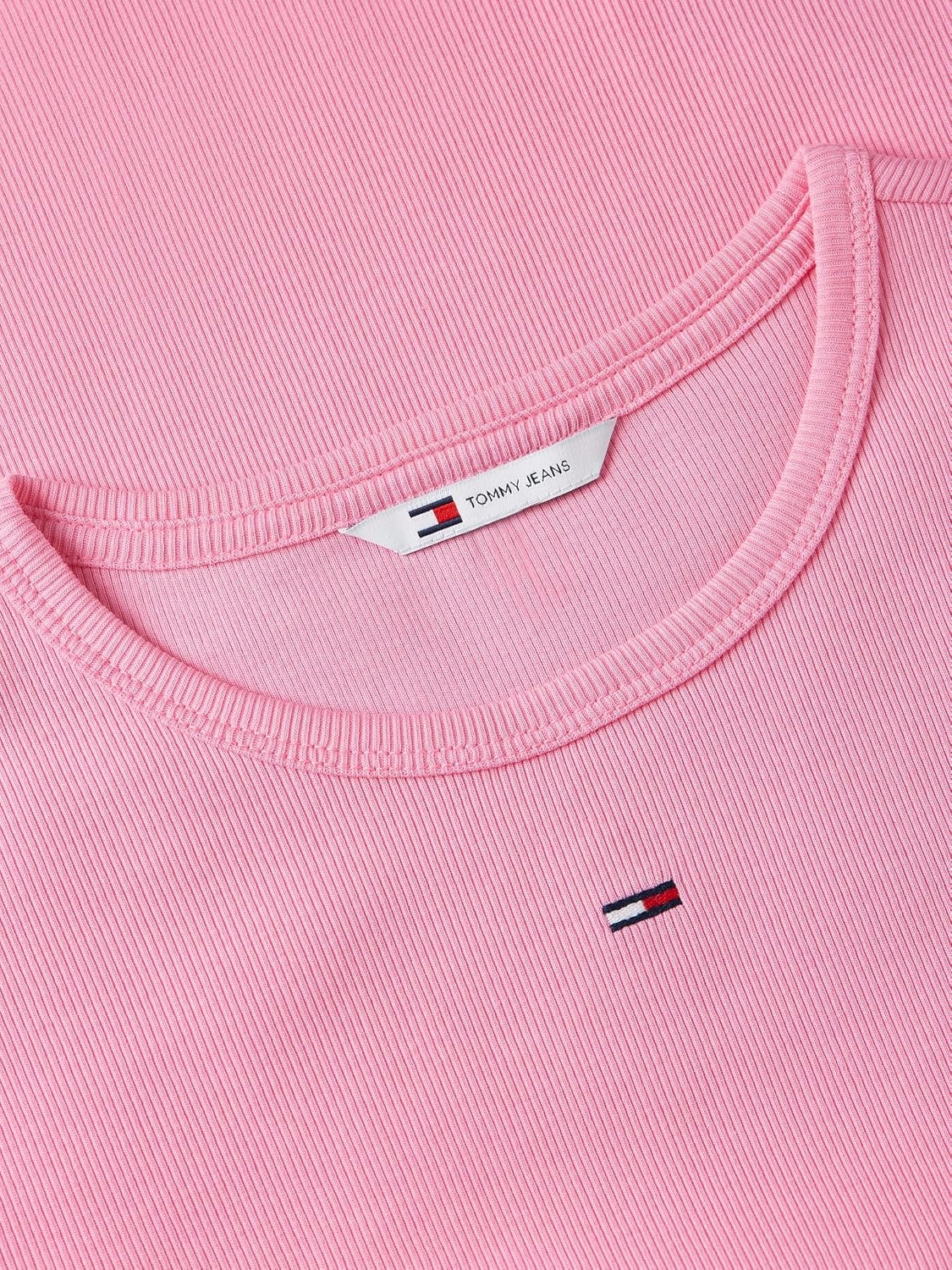image:imageTommy Jeans Womens Ribbed Graphic Tee with Embroidered Flag DetailPink Daisy