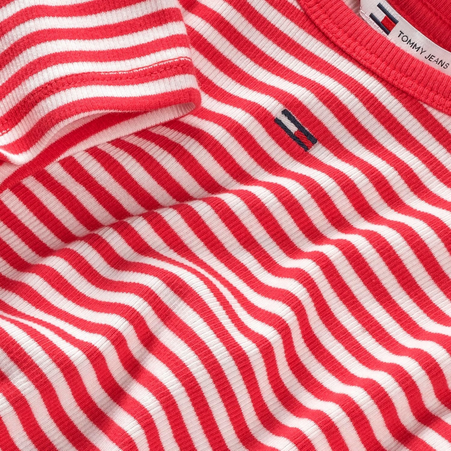 image:imageTommy Jeans Womens Ribbed Graphic Tee with Embroidered Flag DetailRed Stripe