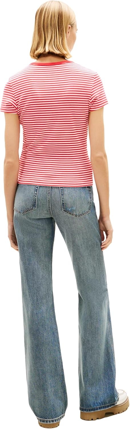 image:imageTommy Jeans Womens Ribbed Graphic Tee with Embroidered Flag DetailRed Stripe