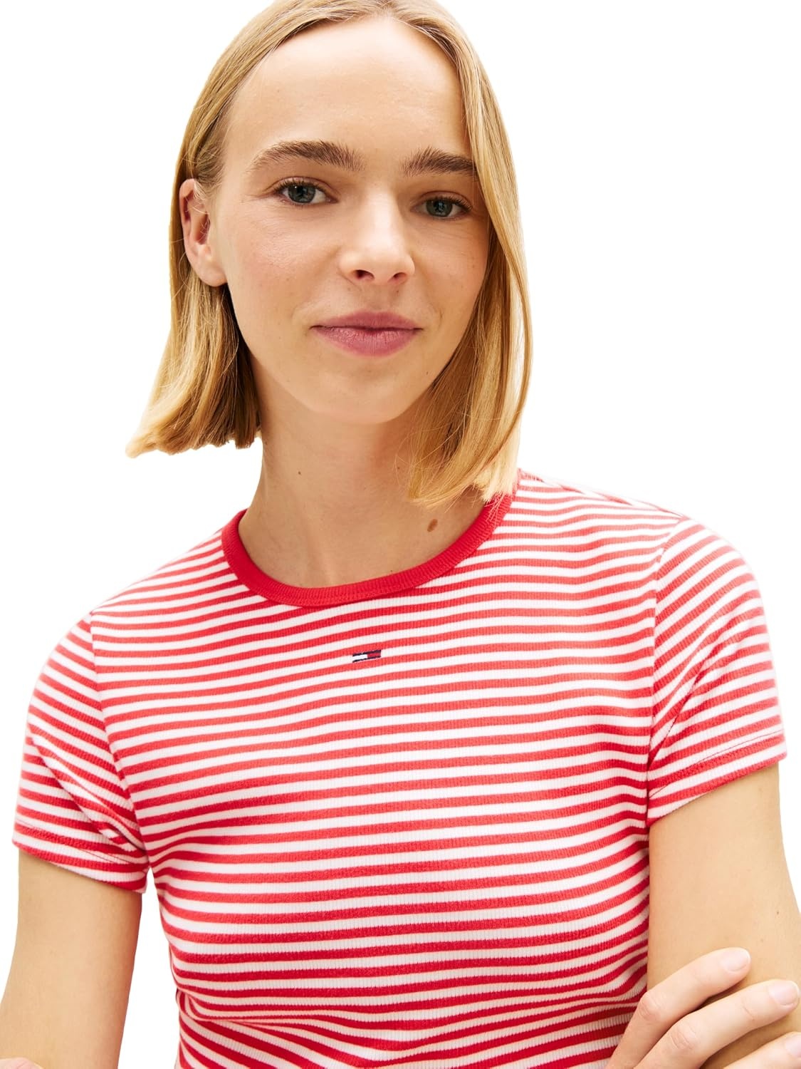 image:imageTommy Jeans Womens Ribbed Graphic Tee with Embroidered Flag DetailRed Stripe