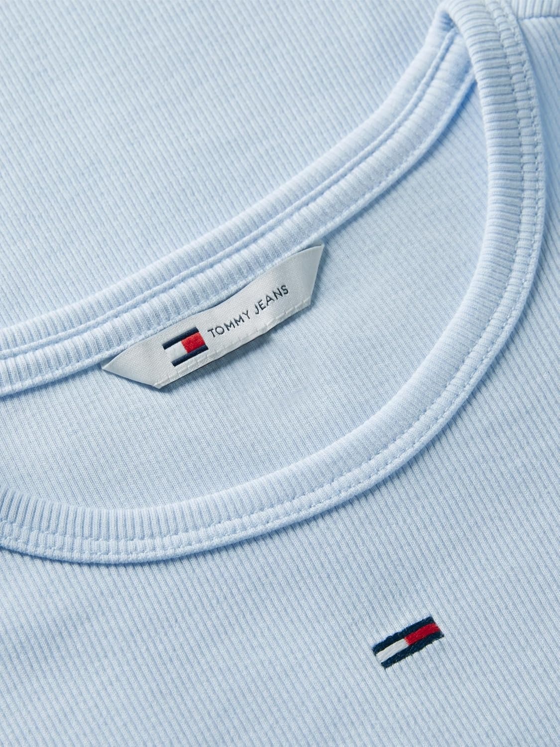 image:imageTommy Jeans Womens Ribbed Graphic Tee with Embroidered Flag DetailSheer Blue