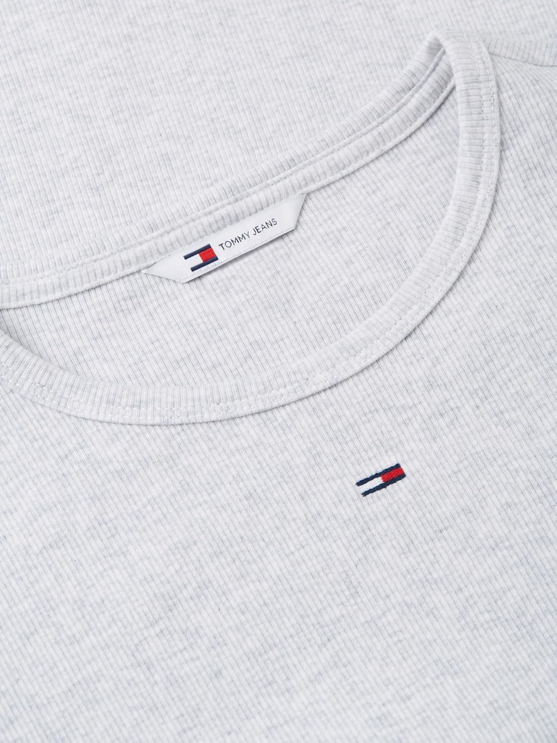 image:imageTommy Jeans Womens Ribbed Graphic Tee with Embroidered Flag DetailSilver Grey Heather