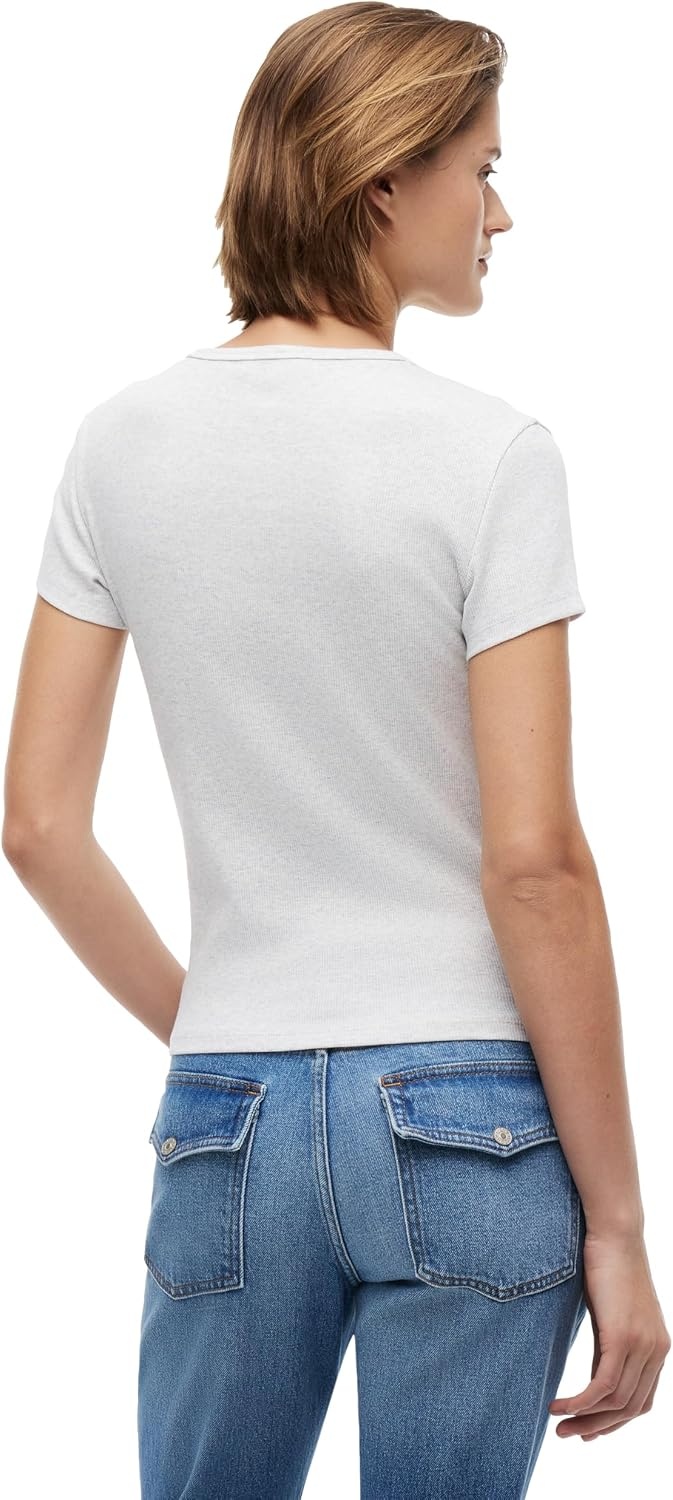 image:imageTommy Jeans Womens Ribbed Graphic Tee with Embroidered Flag DetailSilver Grey Heather