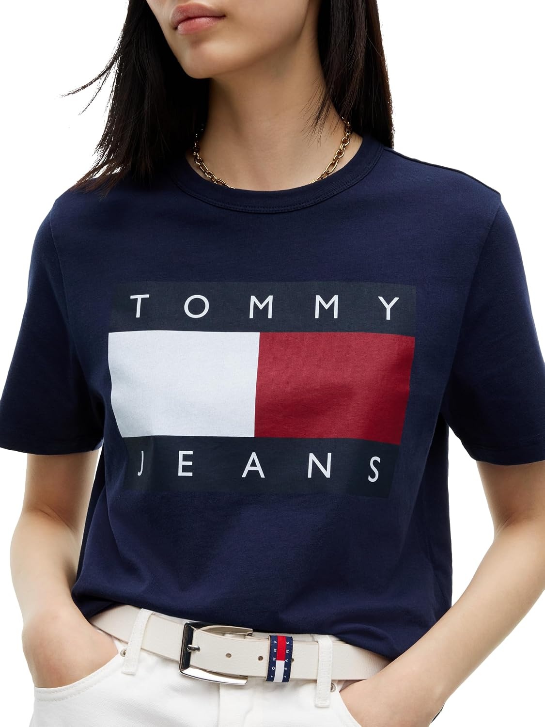 image:imageTommy Jeans Womens Short Sleeve Cotton Graphic Boxy Fit TShirtDark Blue
