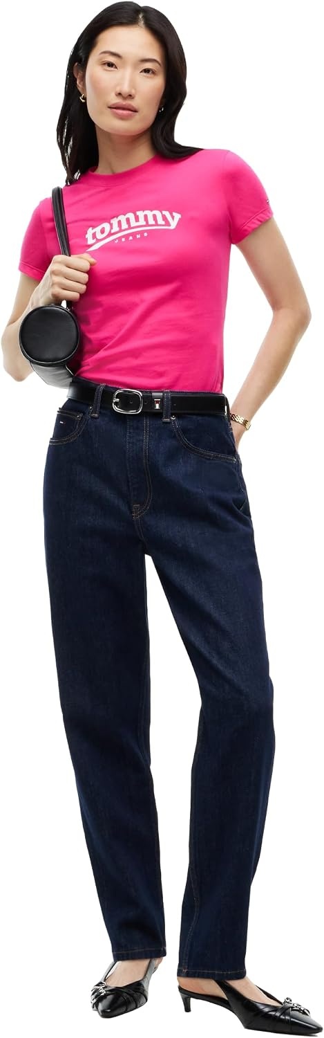 image:imageTommy Jeans Womens Short Sleeve Cotton Graphic TShirt in Slim FitBright Cerise Pink