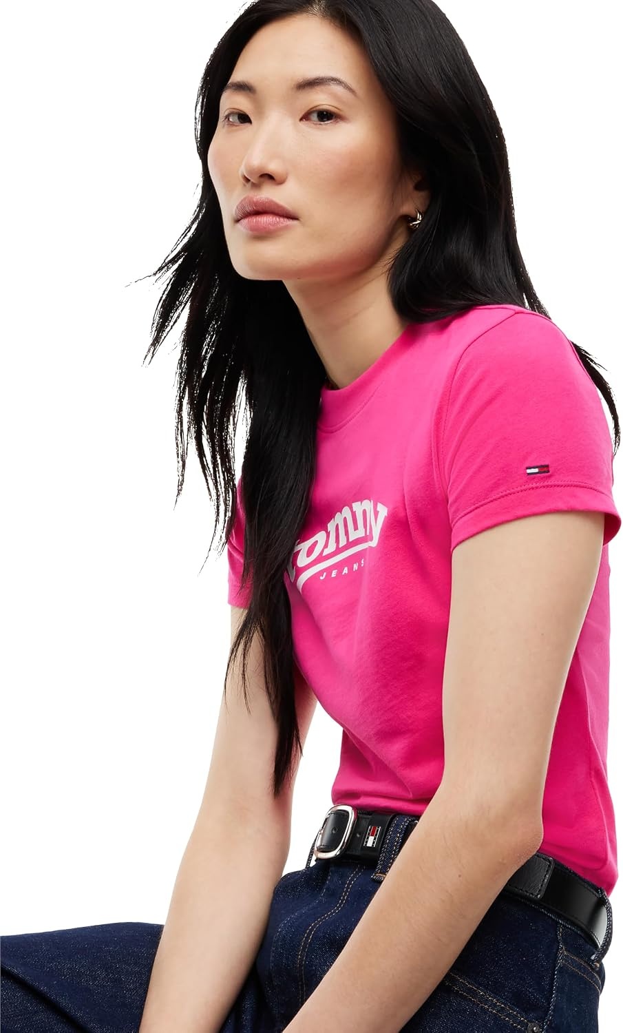 image:imageTommy Jeans Womens Short Sleeve Cotton Graphic TShirt in Slim FitBright Cerise Pink