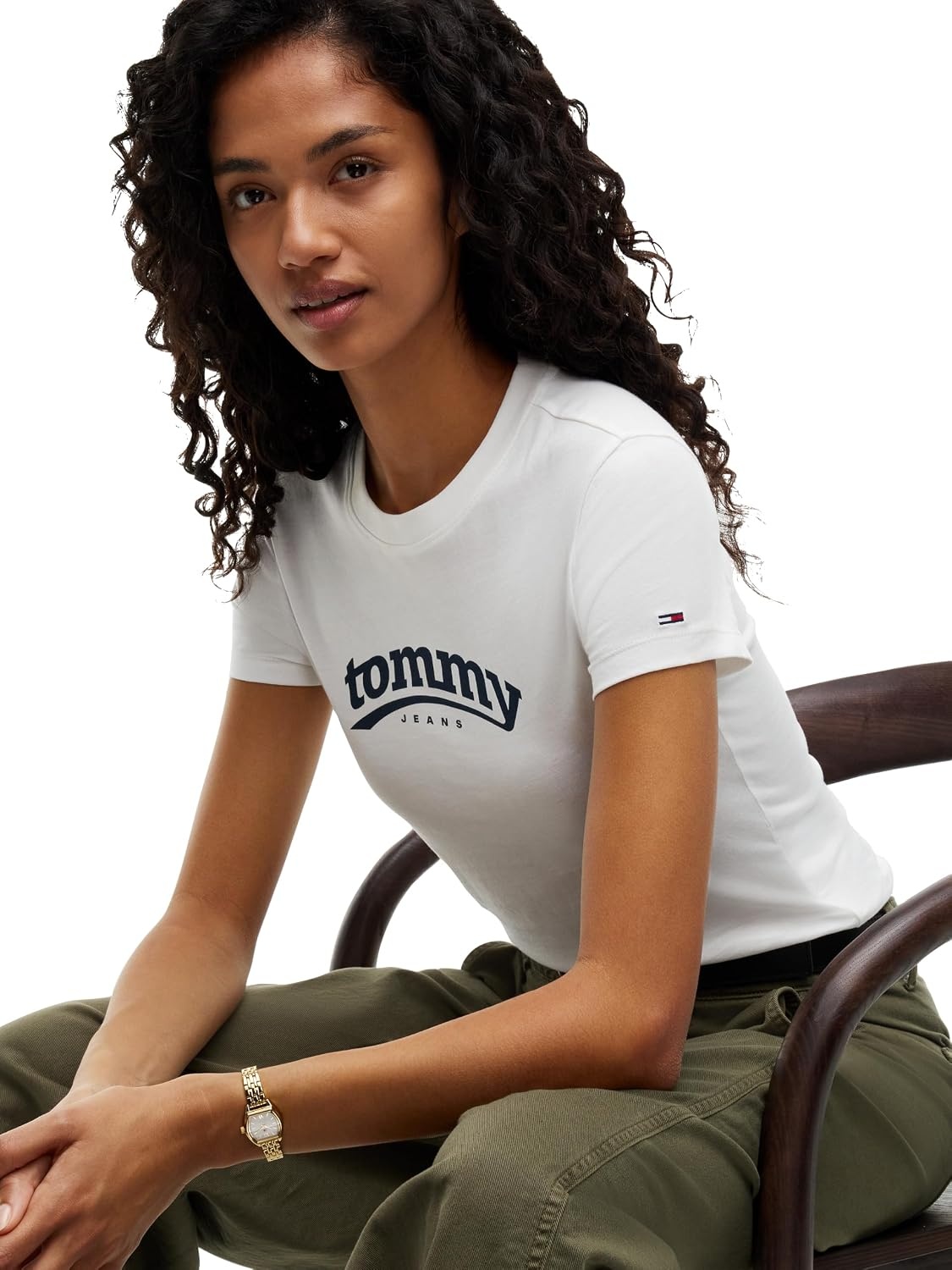 image:imageTommy Jeans Womens Short Sleeve Cotton Graphic TShirt in Slim FitEcru