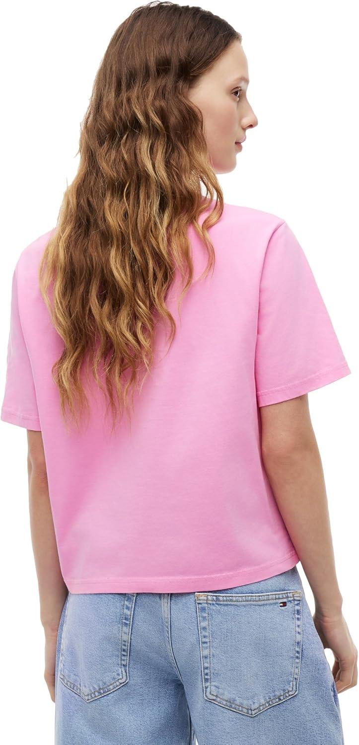 image:imageTommy Jeans Womens Short Sleeve Cotton Graphic TShirt with Embroidered Flag LogoPink Daisy
