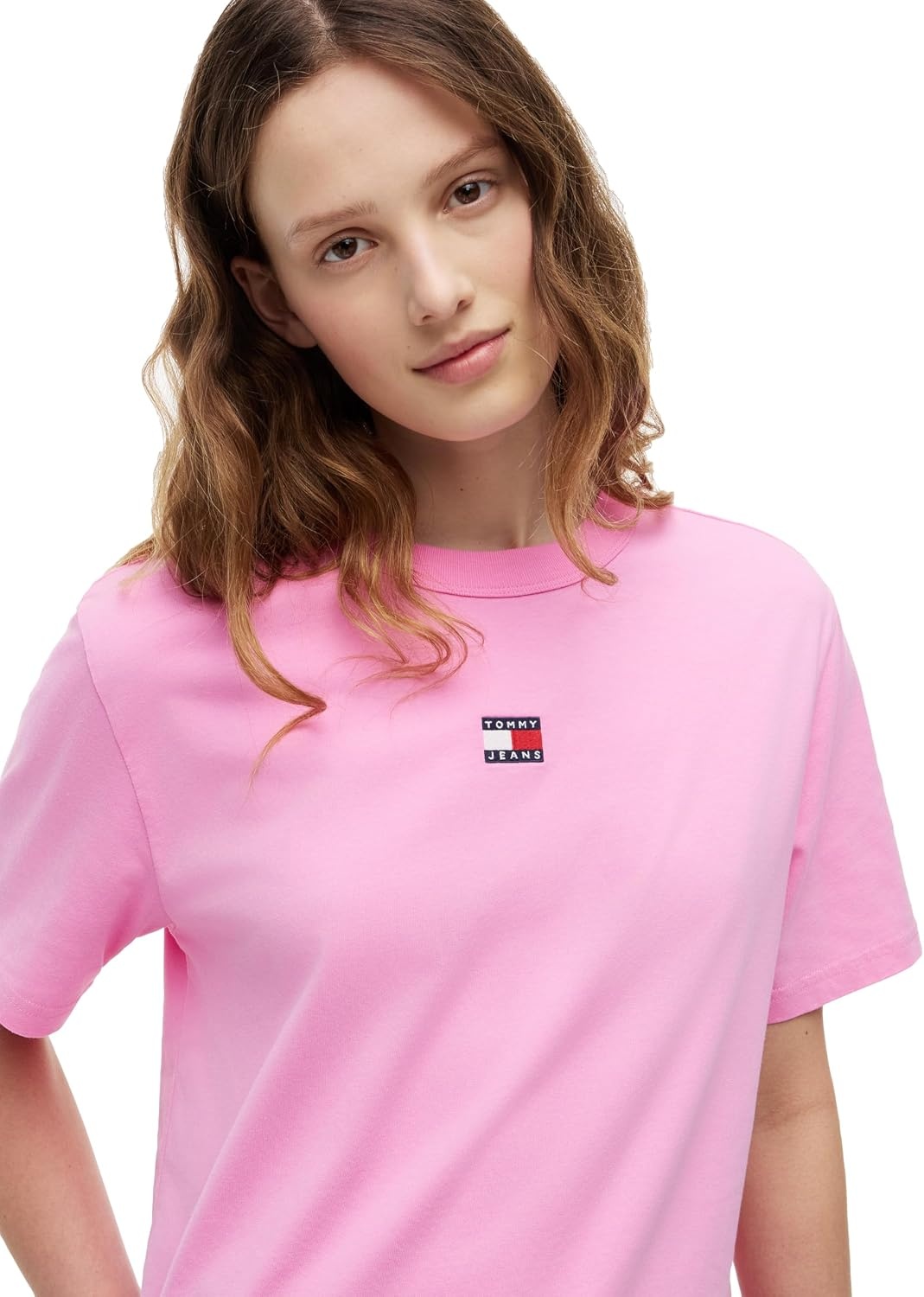 image:imageTommy Jeans Womens Short Sleeve Cotton Graphic TShirt with Embroidered Flag LogoPink Daisy