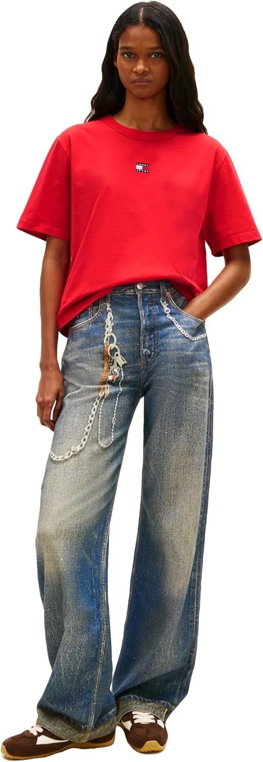 image:imageTommy Jeans Womens Short Sleeve Cotton Graphic TShirt with Embroidered Flag LogoRed Alert