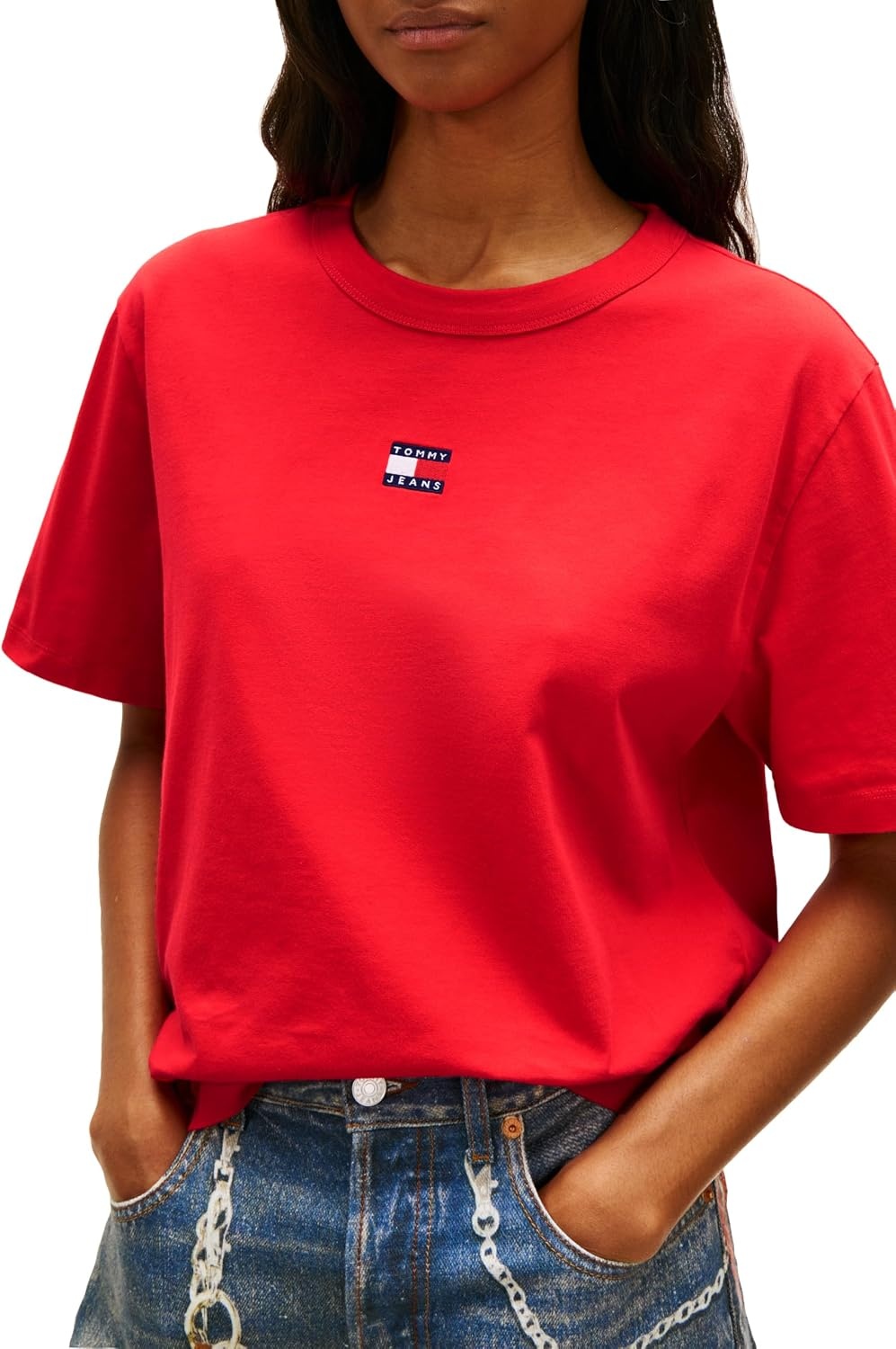 image:imageTommy Jeans Womens Short Sleeve Cotton Graphic TShirt with Embroidered Flag LogoRed Alert