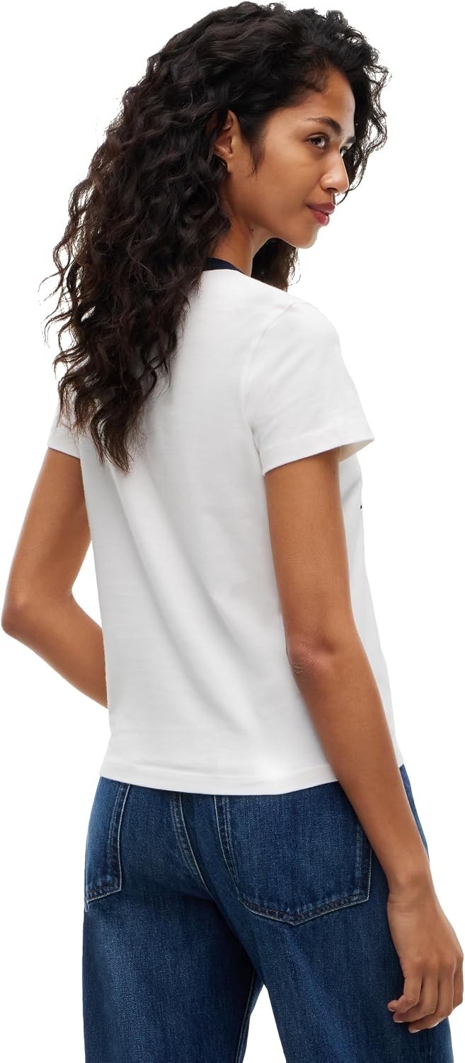 image:imageTommy Jeans Womens Short Sleeve Graphic TShirts with Contrast CollarOffwhite