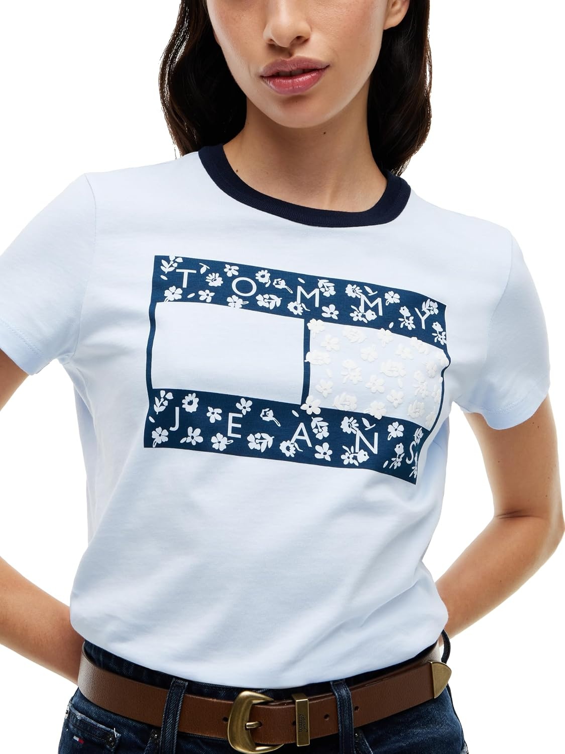 image:imageTommy Jeans Womens Short Sleeve Graphic TShirts with Contrast CollarSheer Blue