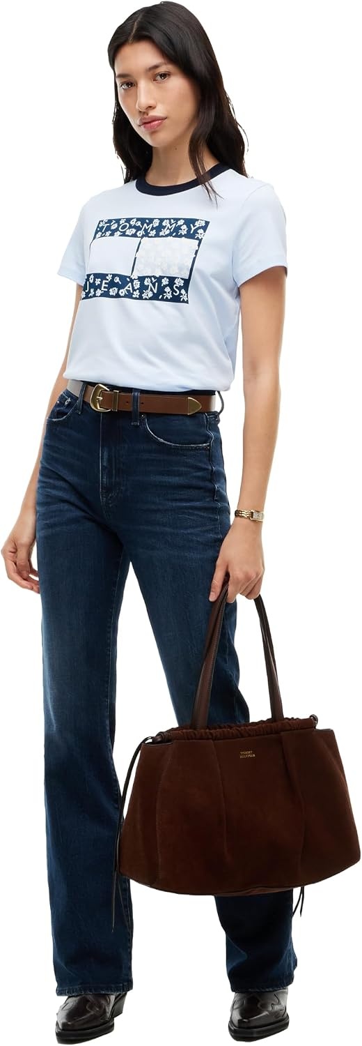 image:imageTommy Jeans Womens Short Sleeve Graphic TShirts with Contrast CollarSheer Blue