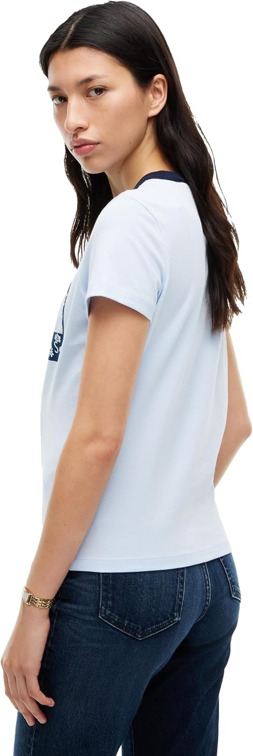 image:imageTommy Jeans Womens Short Sleeve Graphic TShirts with Contrast CollarSheer Blue