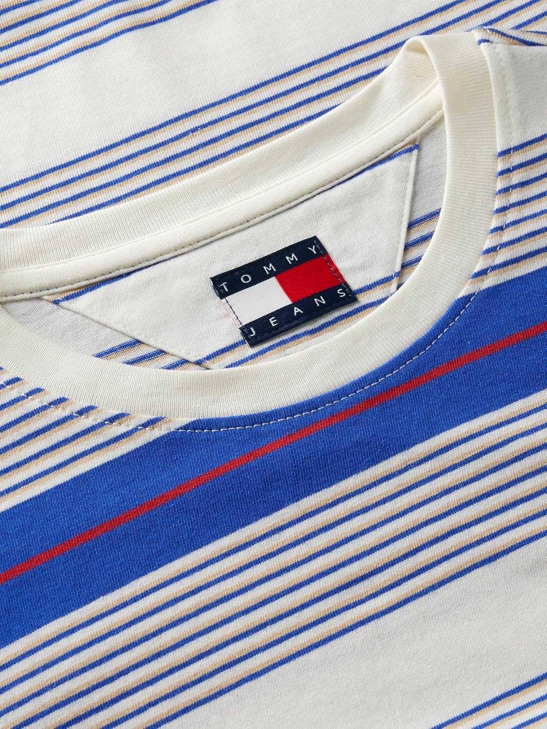 image:imageTommy Jeans Womens Short Sleeve Striped Cotton Jersey Graphic Crewneck TShirtsOff White Noble Blue Stripe