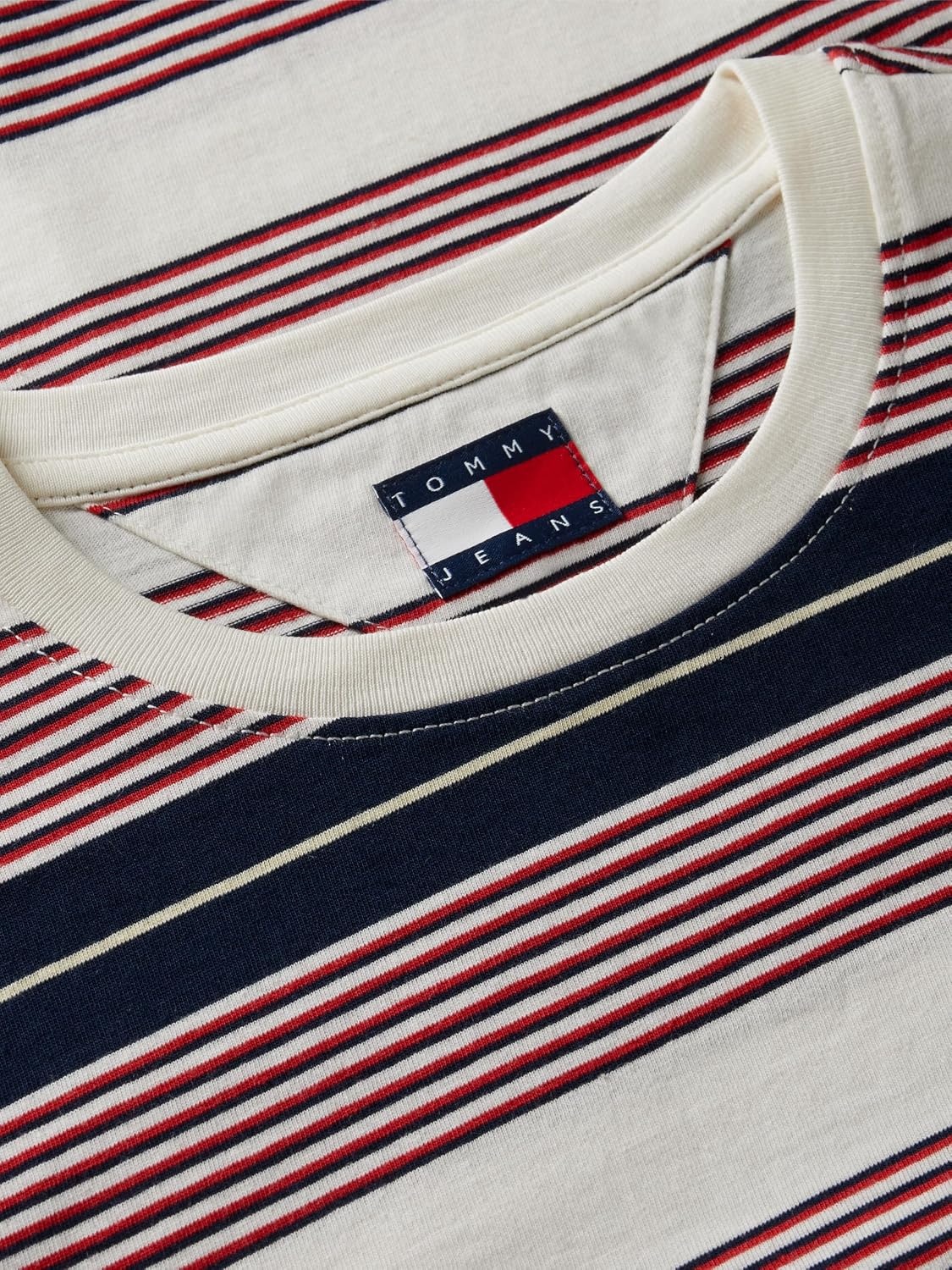 image:imageTommy Jeans Womens Short Sleeve Striped Cotton Jersey Graphic Crewneck TShirtsOff White Rwb Stripe