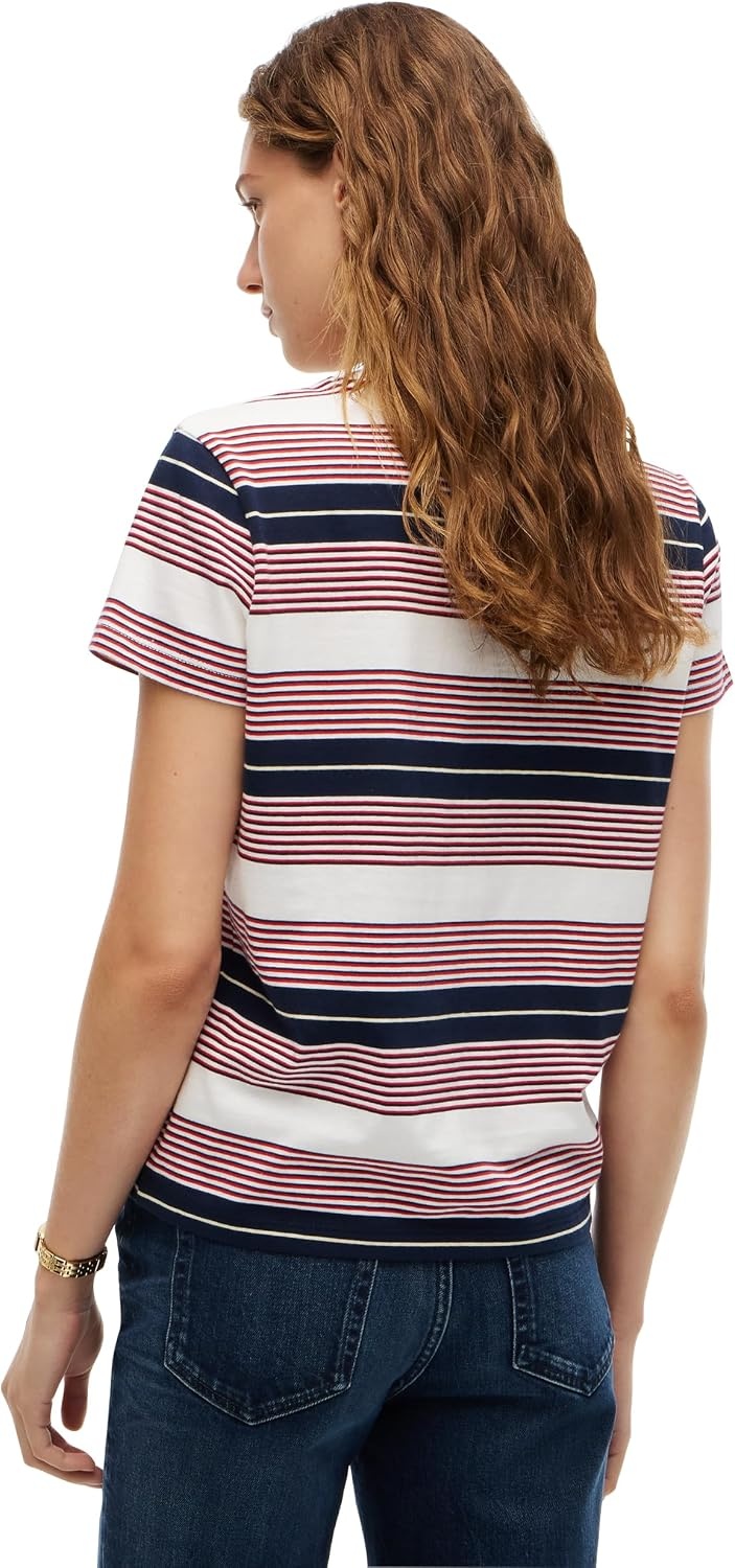 image:imageTommy Jeans Womens Short Sleeve Striped Cotton Jersey Graphic Crewneck TShirtsOff White Rwb Stripe