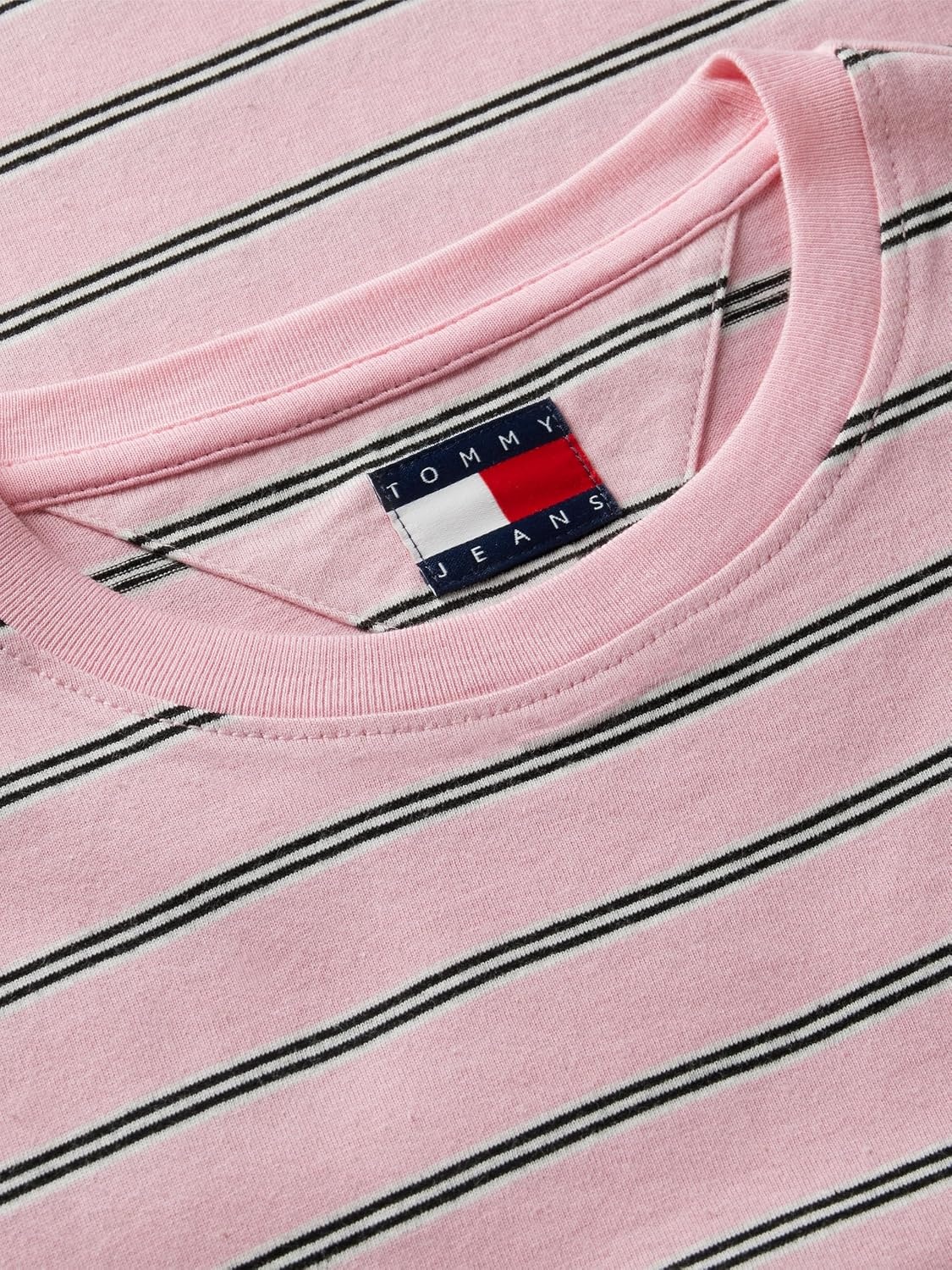 image:imageTommy Jeans Womens Short Sleeve Striped Cotton Jersey Graphic Crewneck TShirtsPink Sugar Stripe