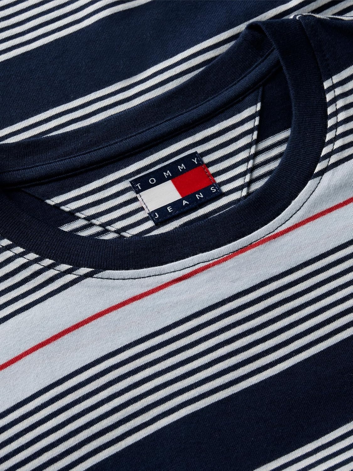 image:imageTommy Jeans Womens Short Sleeve Striped Cotton Jersey Graphic Crewneck TShirtsSheer Blue Multi Stripe