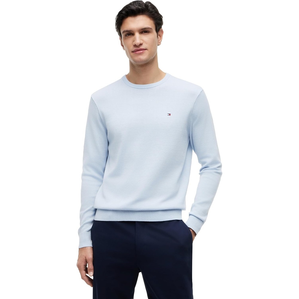 image:imageTommy Hilfiger Mens Cotton Solid Crewneck Sweater Lightweight Pullover Also Available in Big amp TallBreezy Blue