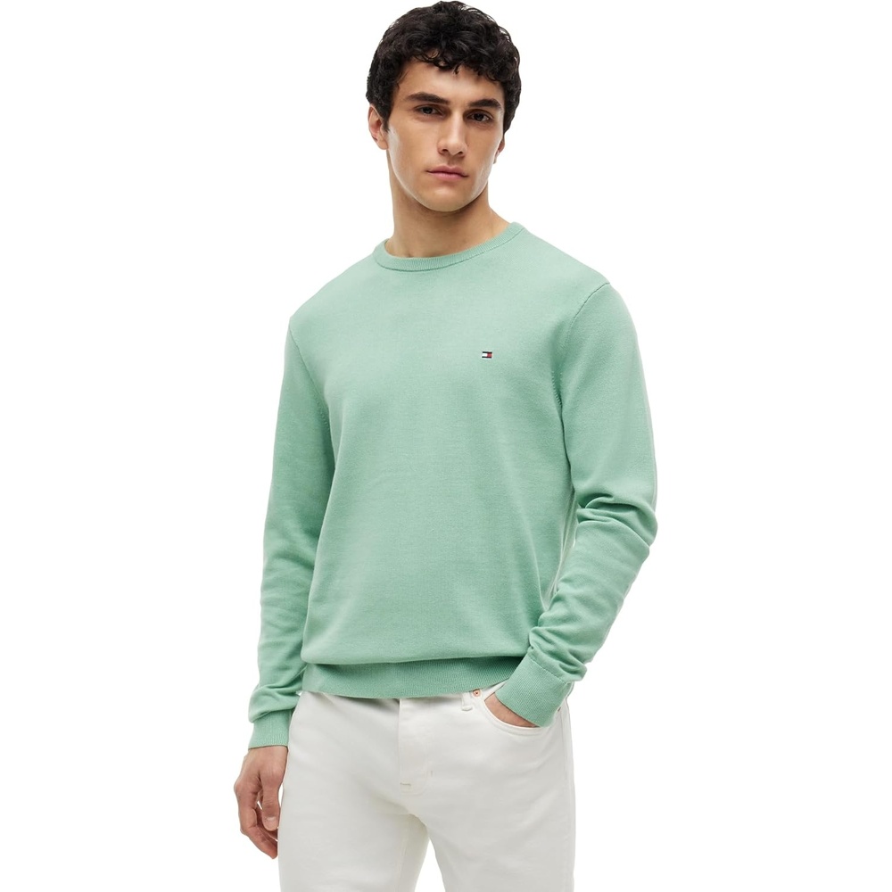 image:imageTommy Hilfiger Mens Cotton Solid Crewneck Sweater Lightweight Pullover Also Available in Big amp TallCut Grass