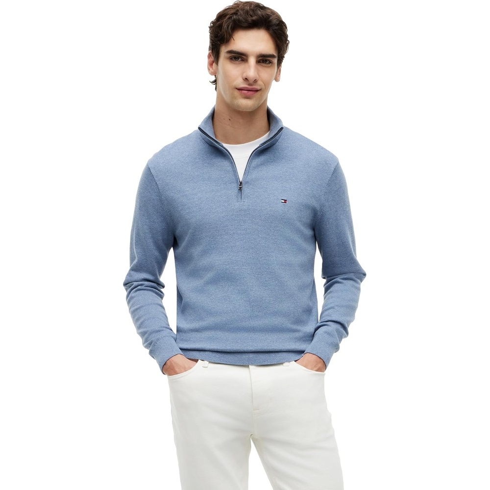 image:imageTommy Hilfiger Mens Lightweight Pullover Quarter Zip SweaterBrisk Blue Heather
