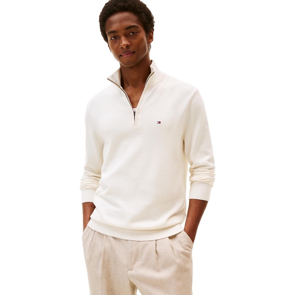 image:imageTommy Hilfiger Mens Lightweight Pullover Quarter Zip SweaterIvory Petal