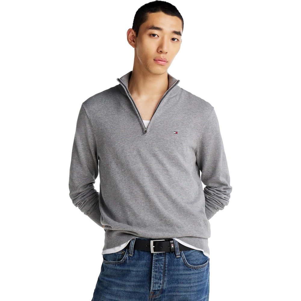 image:imageTommy Hilfiger Mens Lightweight Pullover Quarter Zip SweaterMedium Grey Heather