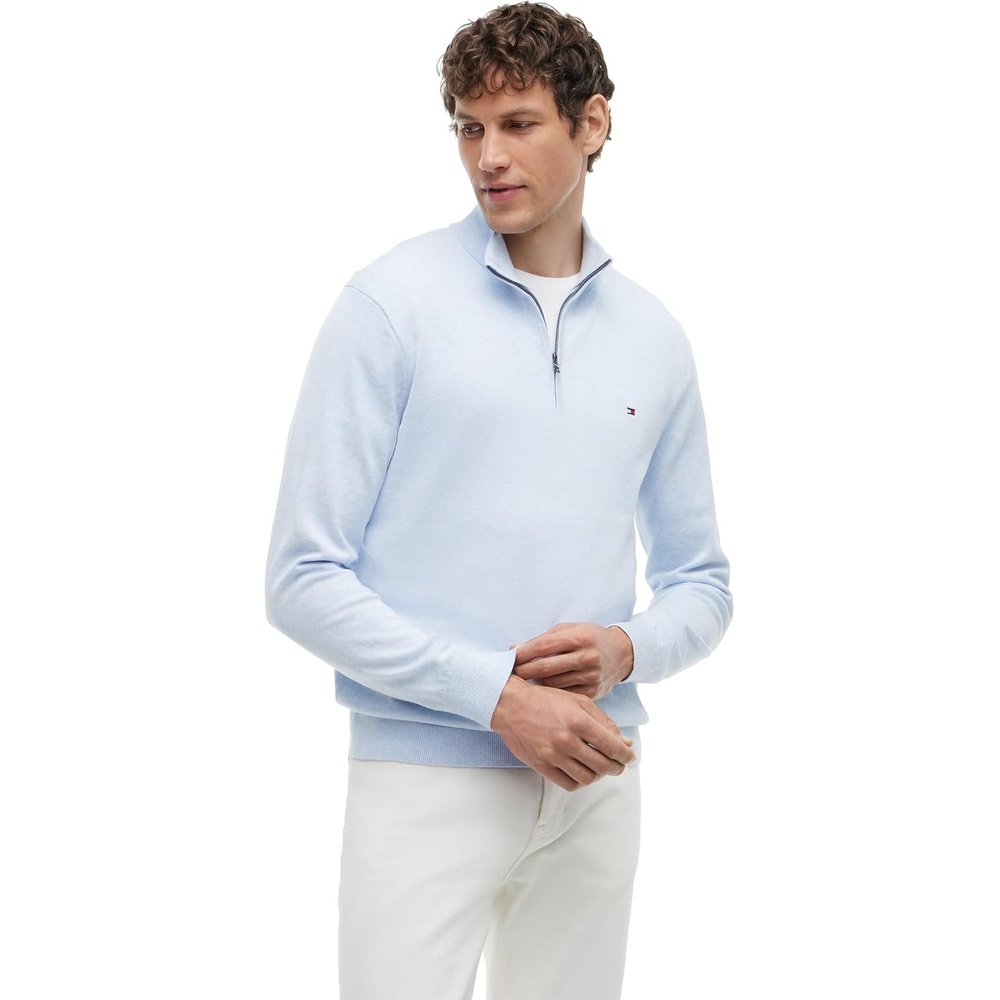 image:imageTommy Hilfiger Mens Lightweight Pullover Quarter Zip SweaterSky Blue Heather