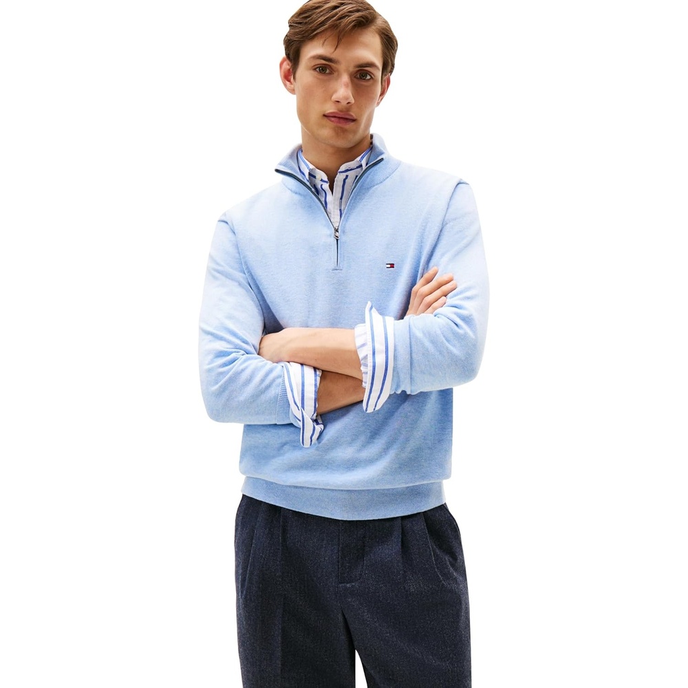 image:imageTommy Hilfiger Mens Lightweight Pullover Quarter Zip SweaterVessel Blue Heather