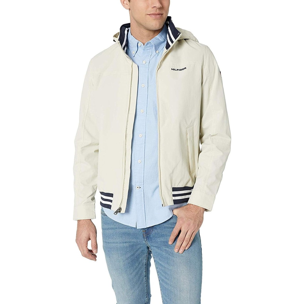 image:imageTommy Hilfiger Mens Lightweight Waterproof Regatta Bomber JacketSilver Birch Wash