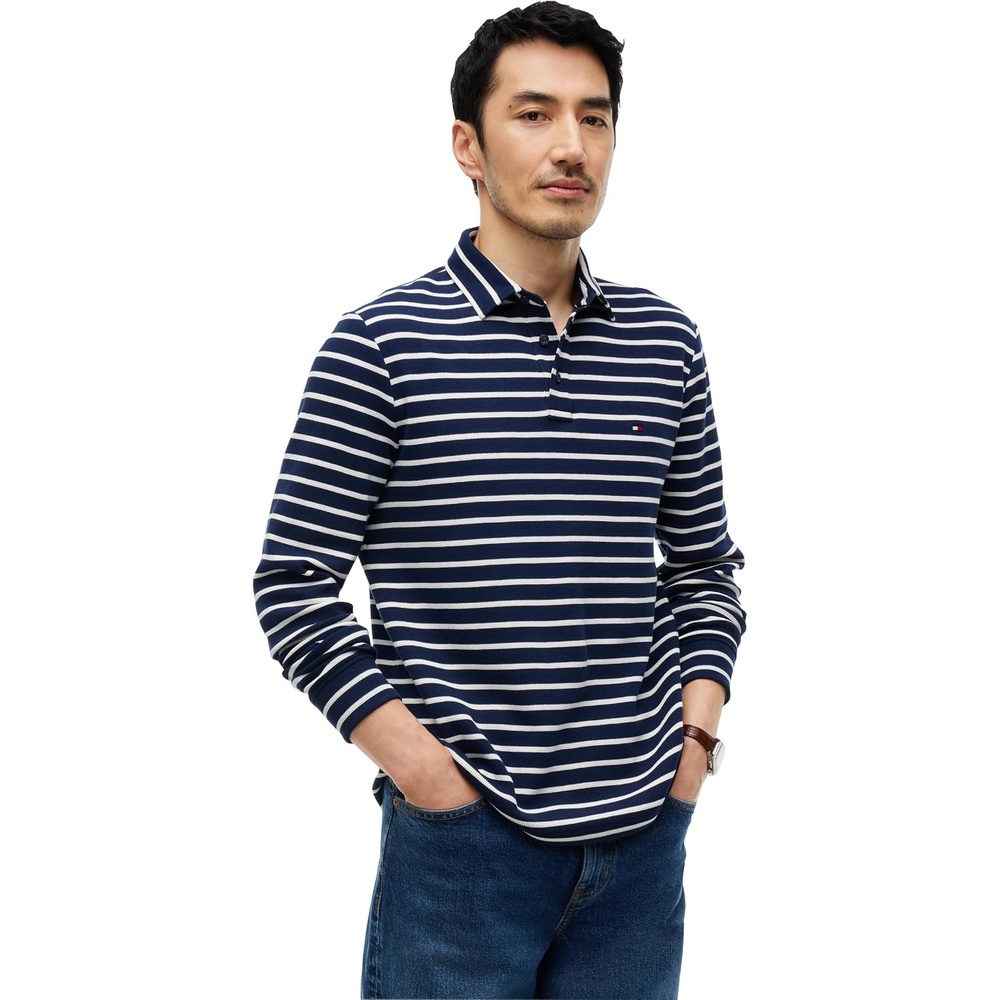 image:imageTommy Hilfiger Mens Long Sleeve Button Down Polo Shirt in Regular FitCarbon Navy Ivory Petal