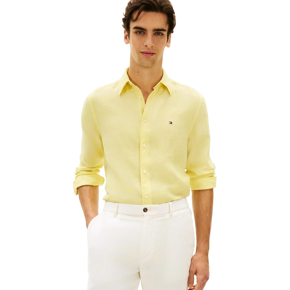 image:imageTommy Hilfiger Mens Long Sleeve Casual Linen Button Down Shirts in Regular FitCitronella