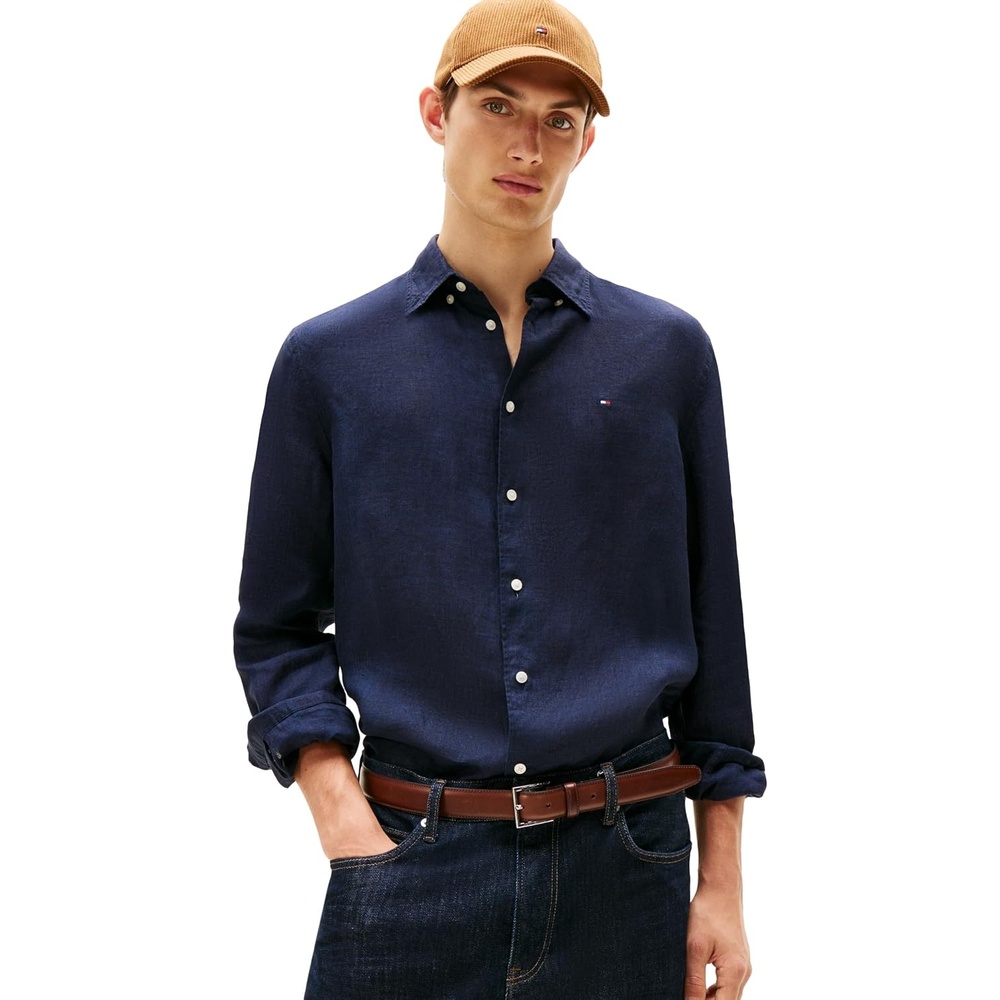 image:imageTommy Hilfiger Mens Long Sleeve Casual Linen Button Down Shirts in Regular FitDesert Sky