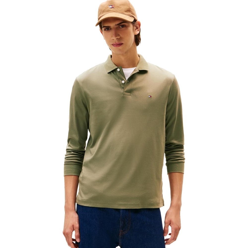 image:imageTommy Hilfiger Mens Long Sleeve Casual Polo Shirts in Regular Fit with Liquid CottonBattle Green