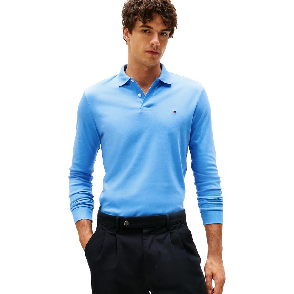 image:imageTommy Hilfiger Mens Long Sleeve Casual Polo Shirts in Regular Fit with Liquid CottonBlue Spell
