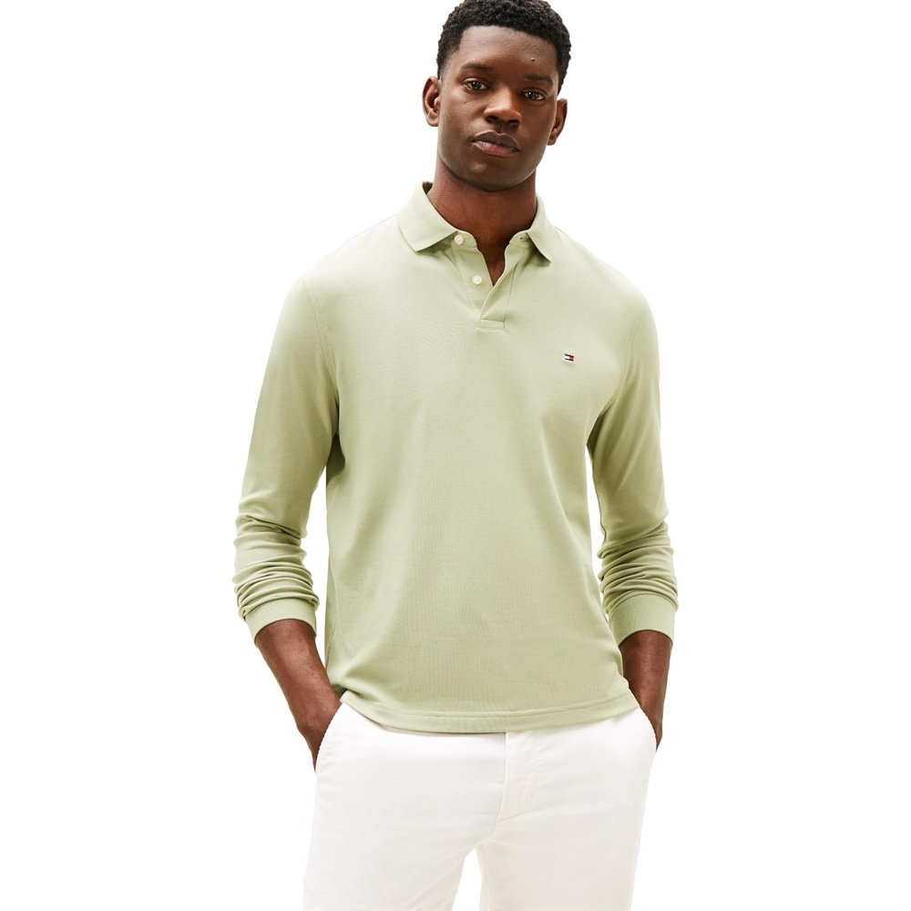 image:imageTommy Hilfiger Mens Long Sleeve Casual Polo Shirts in Regular Fit with Liquid CottonEarth Sage