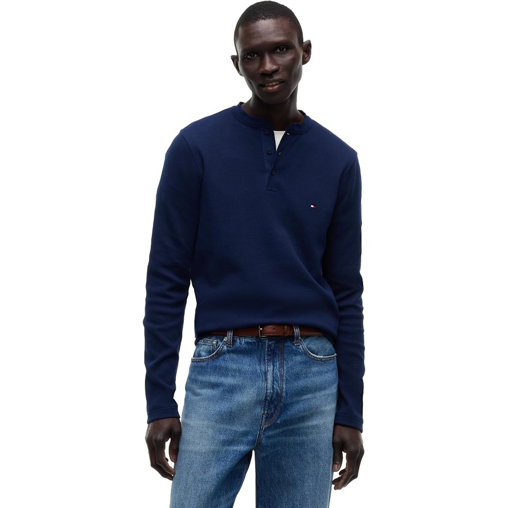 image:imageTommy Hilfiger Mens Long Sleeve Cotton Henley Shirt with StretchCarbon Navy