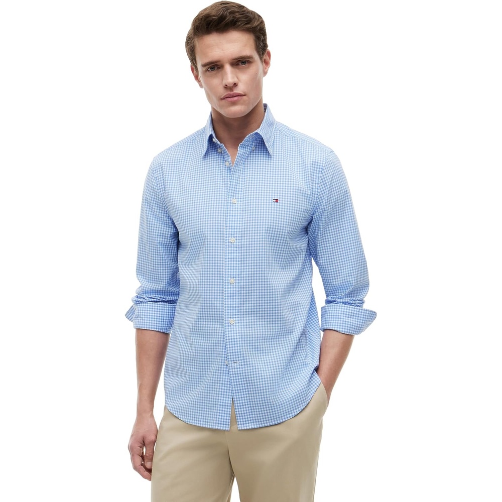 image:imageTommy Hilfiger Mens Long Sleeve Poplin Shirts in Regular Fit Mens Button Down Shirts Also Available in Big and TallBlue Spell  Check