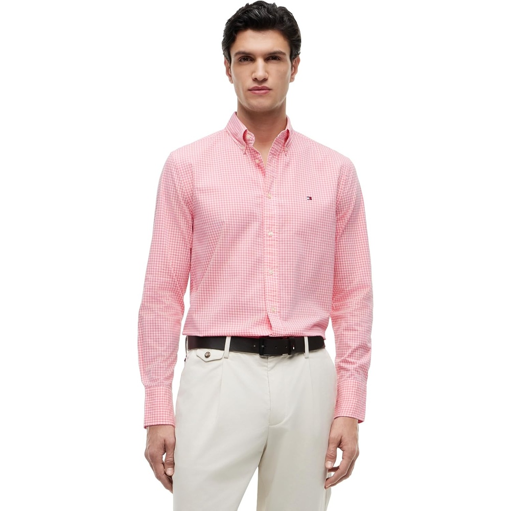 image:imageTommy Hilfiger Mens Long Sleeve Poplin Shirts in Regular Fit Mens Button Down Shirts Also Available in Big and TallDoll Pink Check